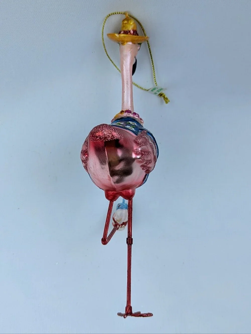 Flamingo Bird Drink Ornament Christmas Holiday Blown Glass